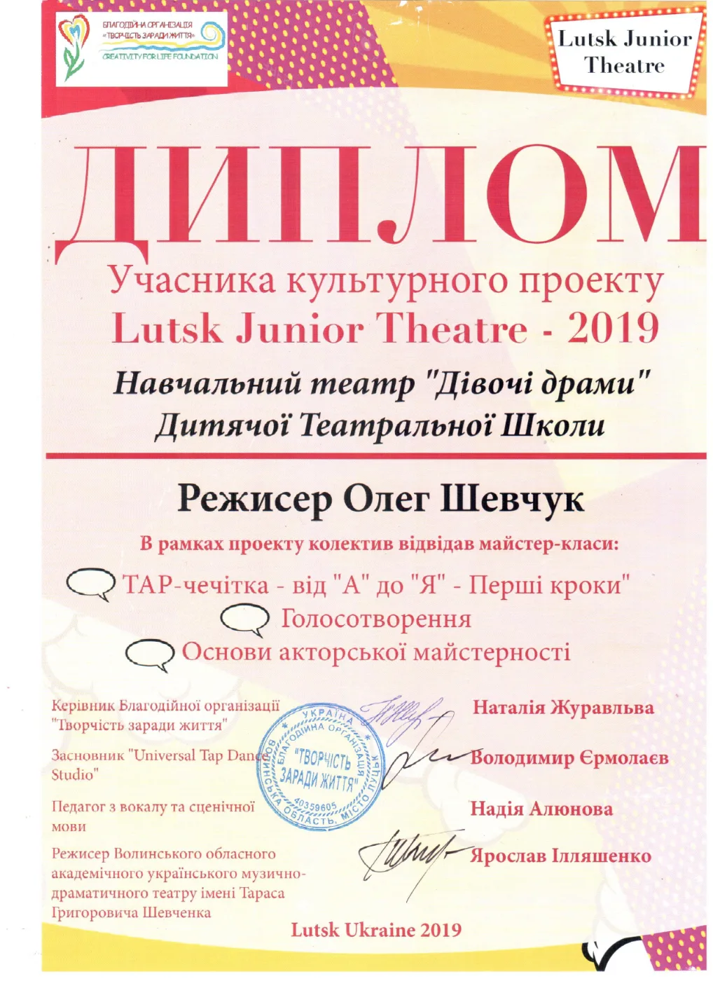 Дипломи — Lutsk Junior Theatre